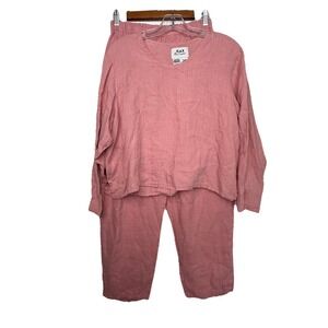 Flax Jeanne Engelhart Linen Pants Shirt Set Pink Size S Lagenlook Coastal Casual